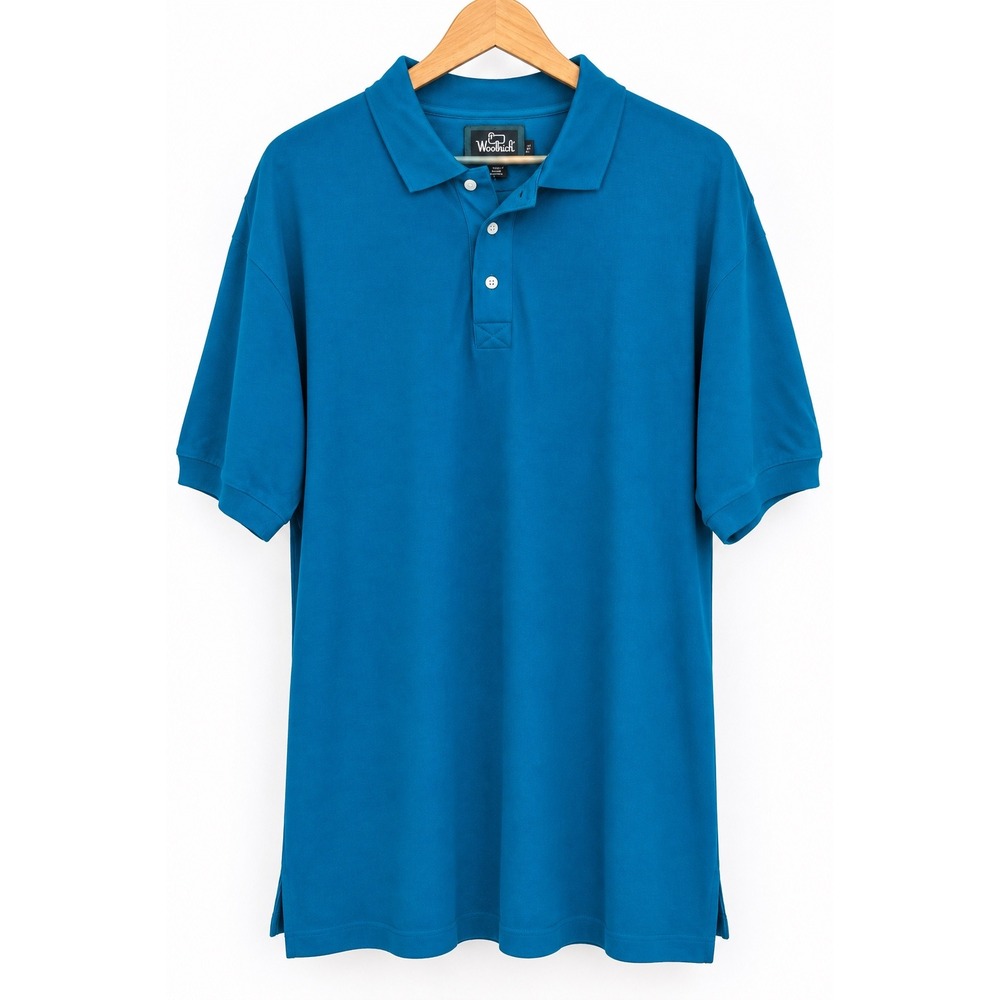 Woolrich Mens XXL Blue Cotton Pique Short Sleeve Polo Shirt Outdoor Classic